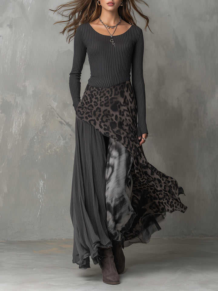 Martina - Long bohemian-style dress with leopard print