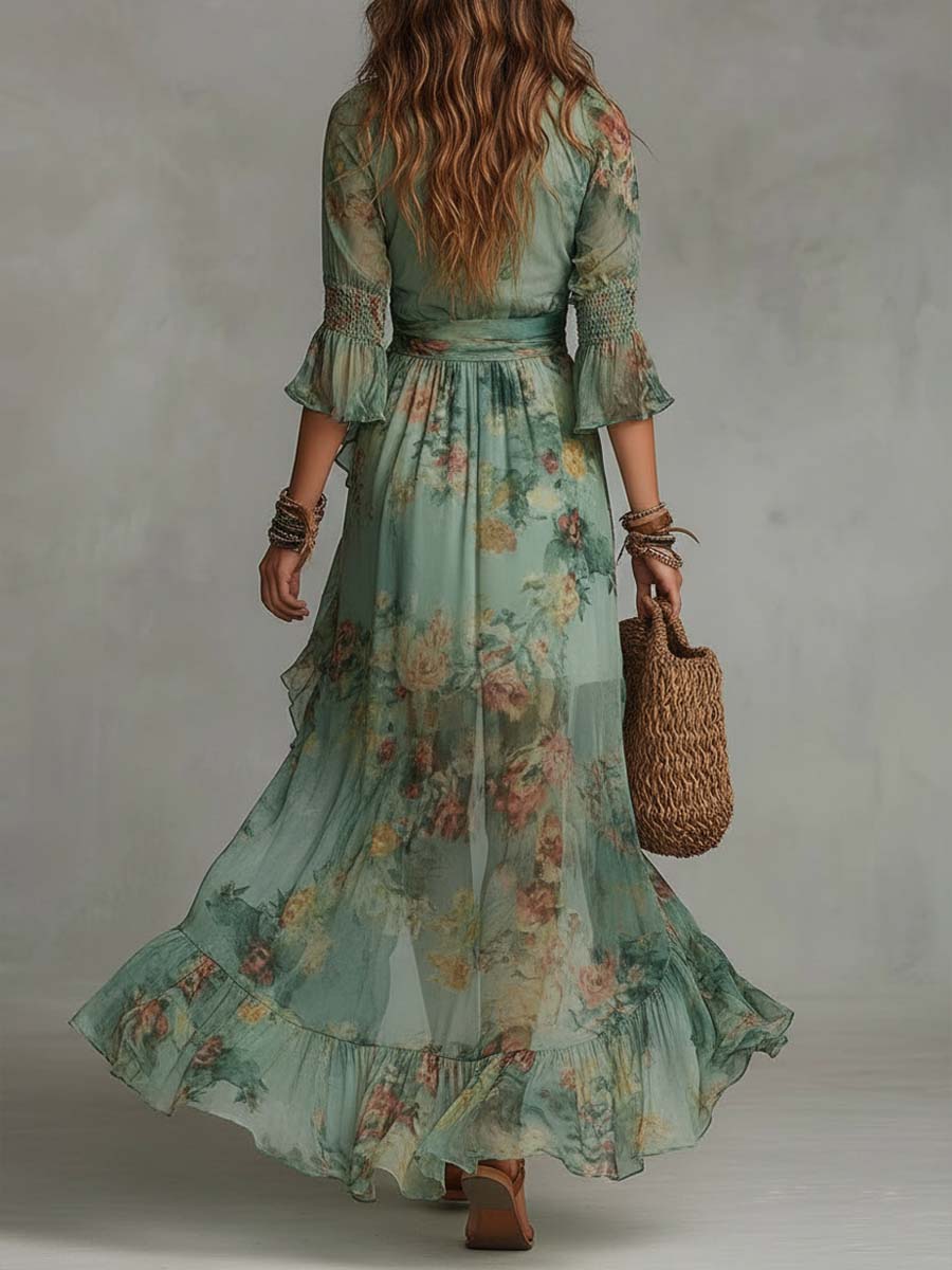 Aurora – Boho Floral Maxi Dress with a Romantic Asymmetrical Hem