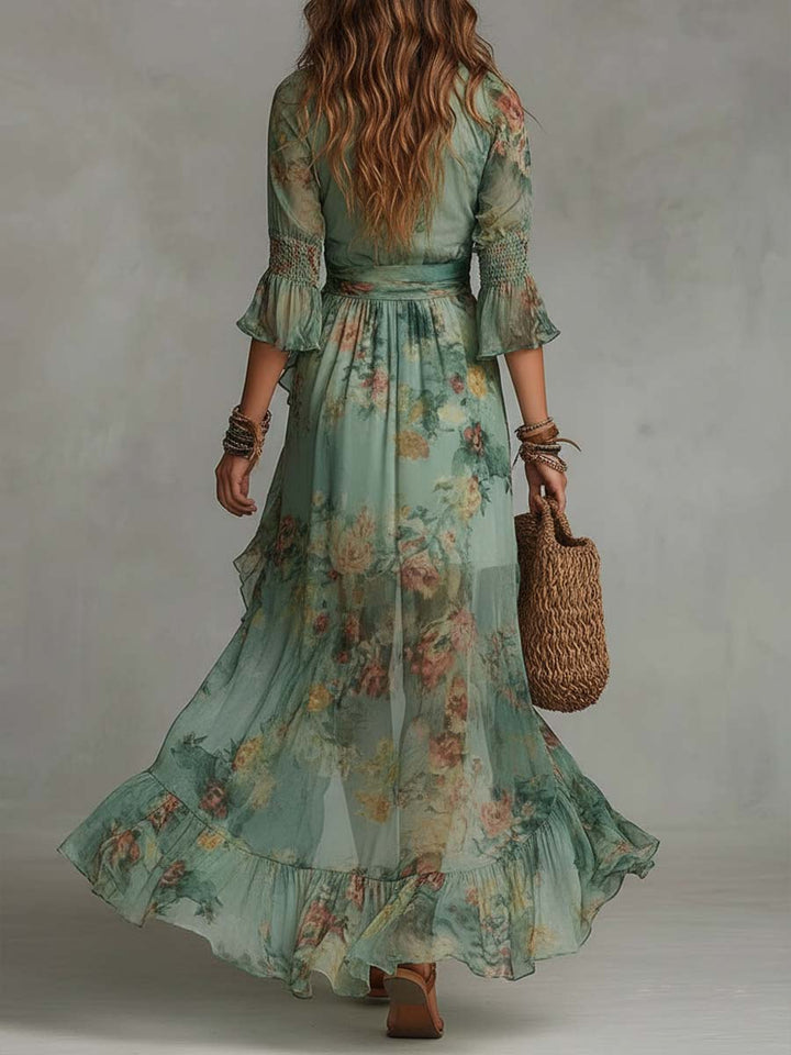 Aurora – Boho Floral Maxi Dress with a Romantic Asymmetrical Hem