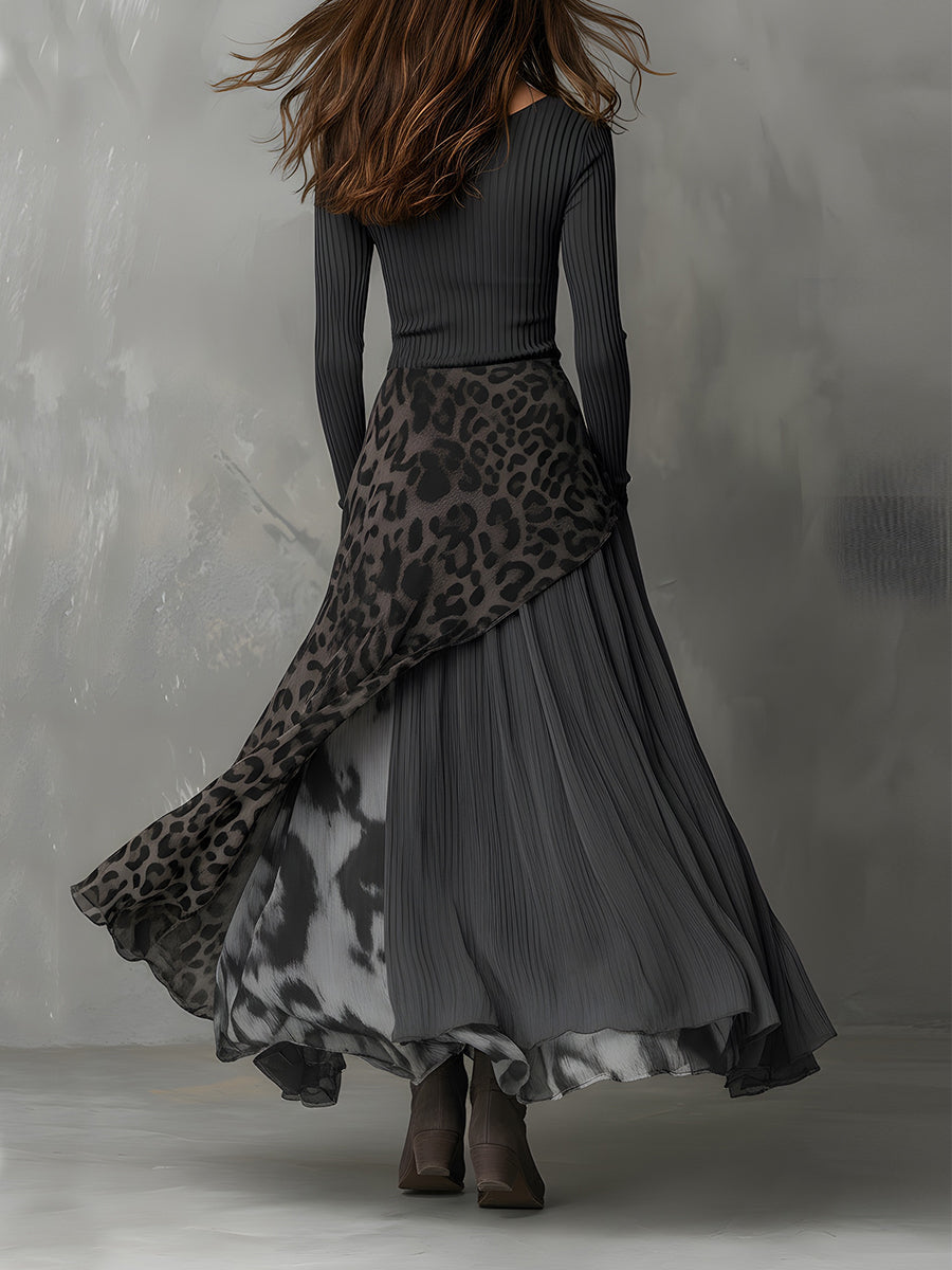Martina - Long bohemian-style dress with leopard print