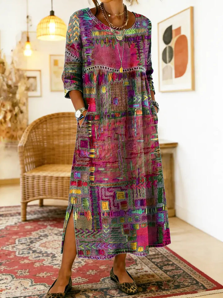 Manuela | Printed Dress with Ethnic Patchwork