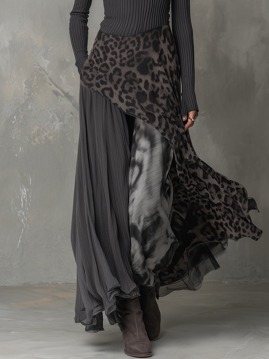 Martina - Long bohemian-style dress with leopard print