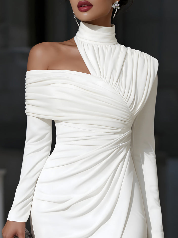 Asymmetric Evening Dress – High Neck &amp; One-Shoulder