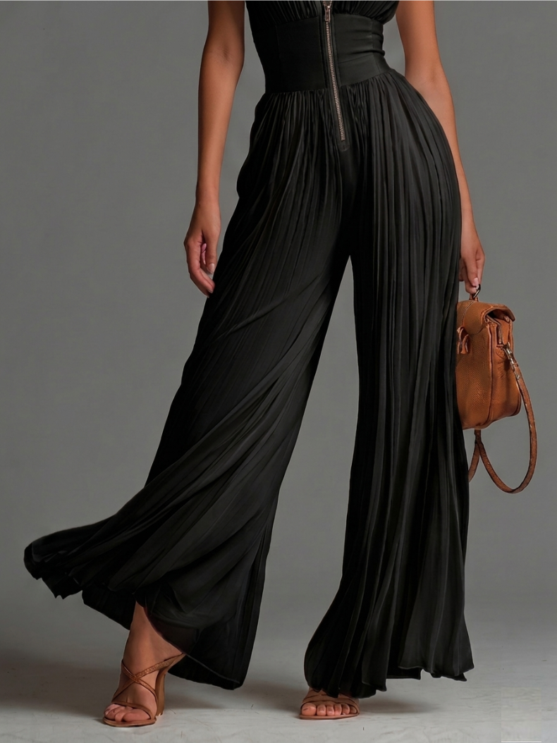 ESSENTIAL – Pleated Black Chiffon Jumpsuit