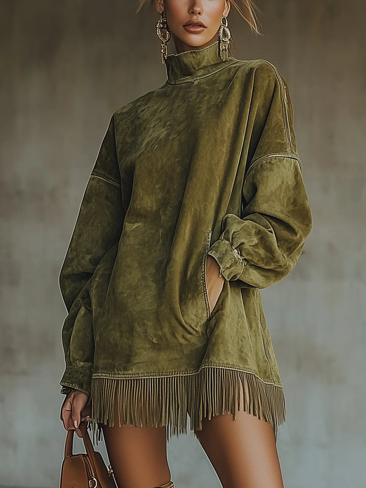 Amalia | High-Neck Suede Fringe Dress