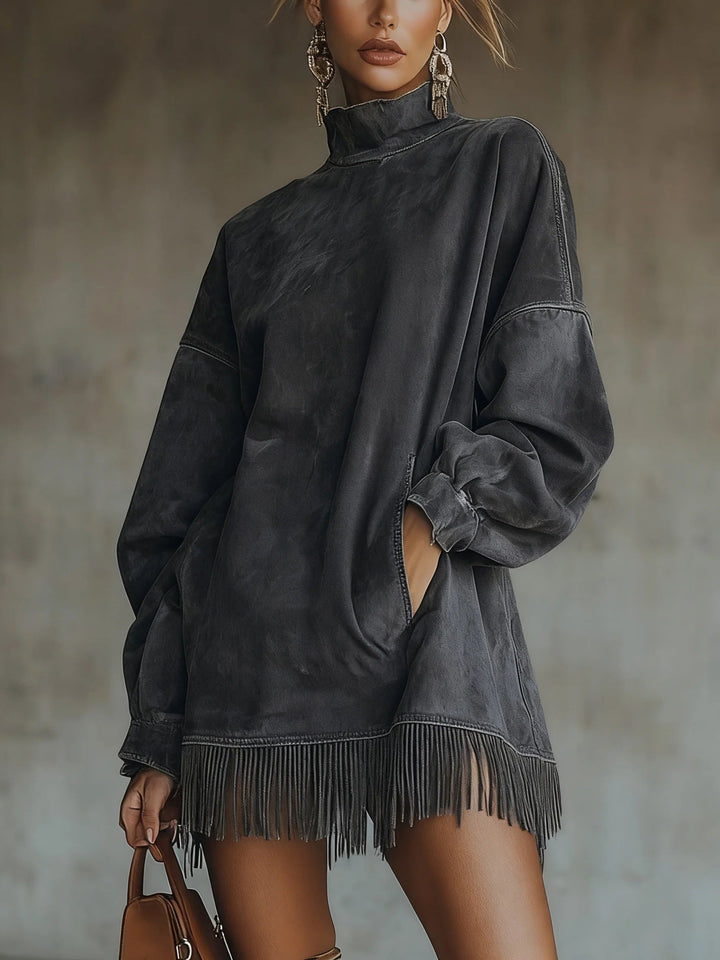 Amalia | High-Neck Suede Fringe Dress