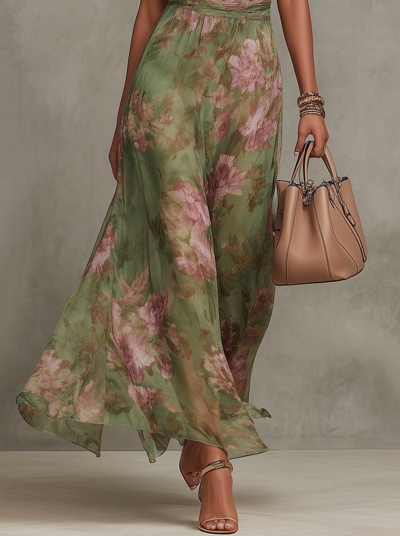 Serena ∙ Floral Chiffon Maxi Dress with Halter Neckline