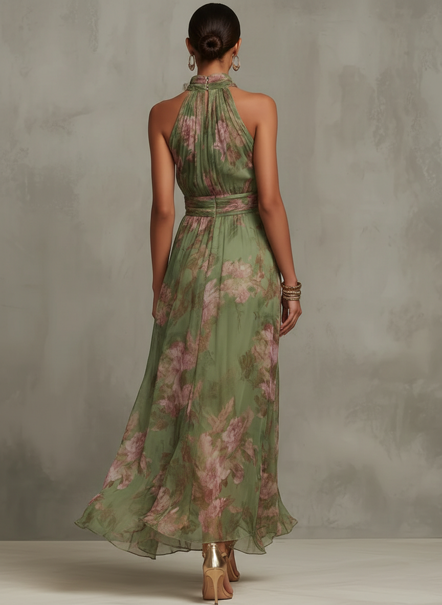 Serena ∙ Floral Chiffon Maxi Dress with Halter Neckline