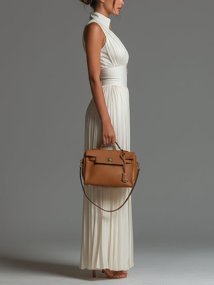 Léa™ | White Chiffon Jumpsuit with V-Neck, Sleeveless and Wide Legs