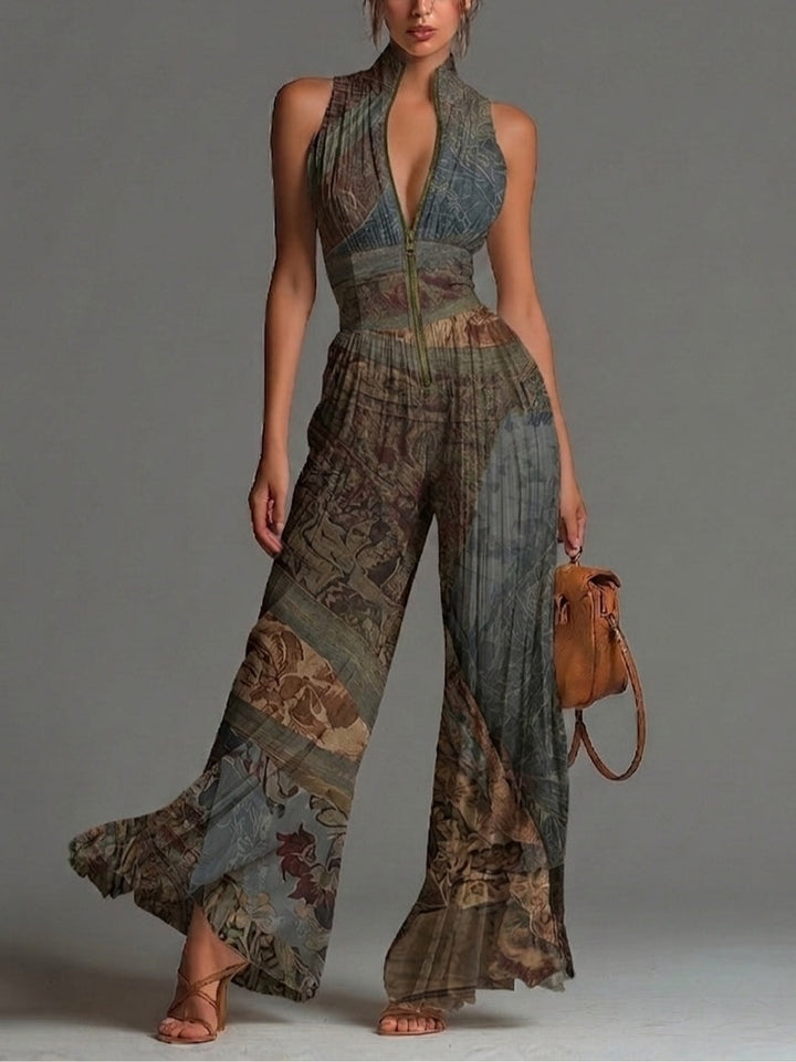 Camille™ | Flowing Pleated Jumpsuit with Bohemian Print