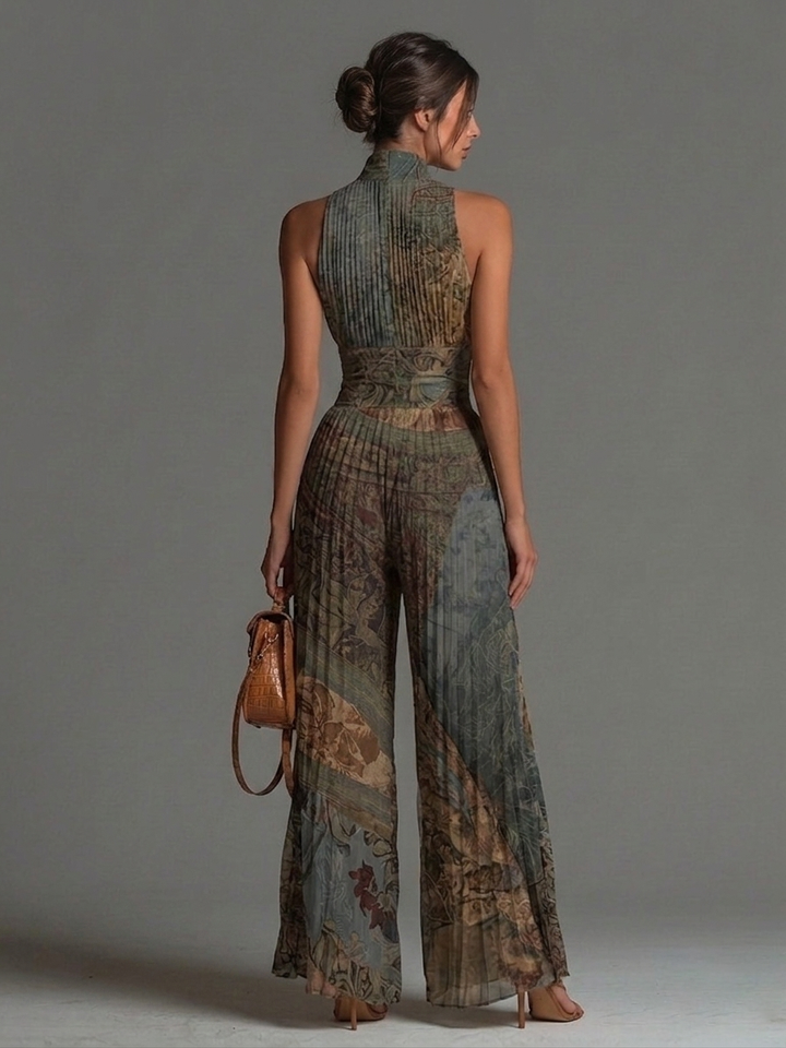 Camille™ | Flowing Pleated Jumpsuit with Bohemian Print