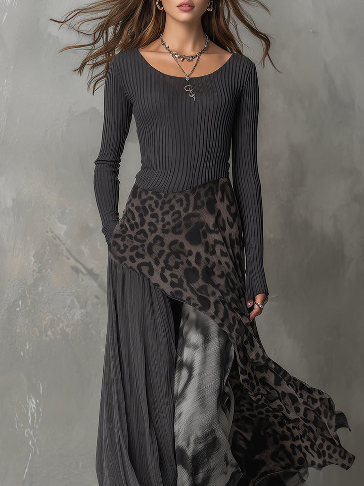 Martina - Long bohemian-style dress with leopard print