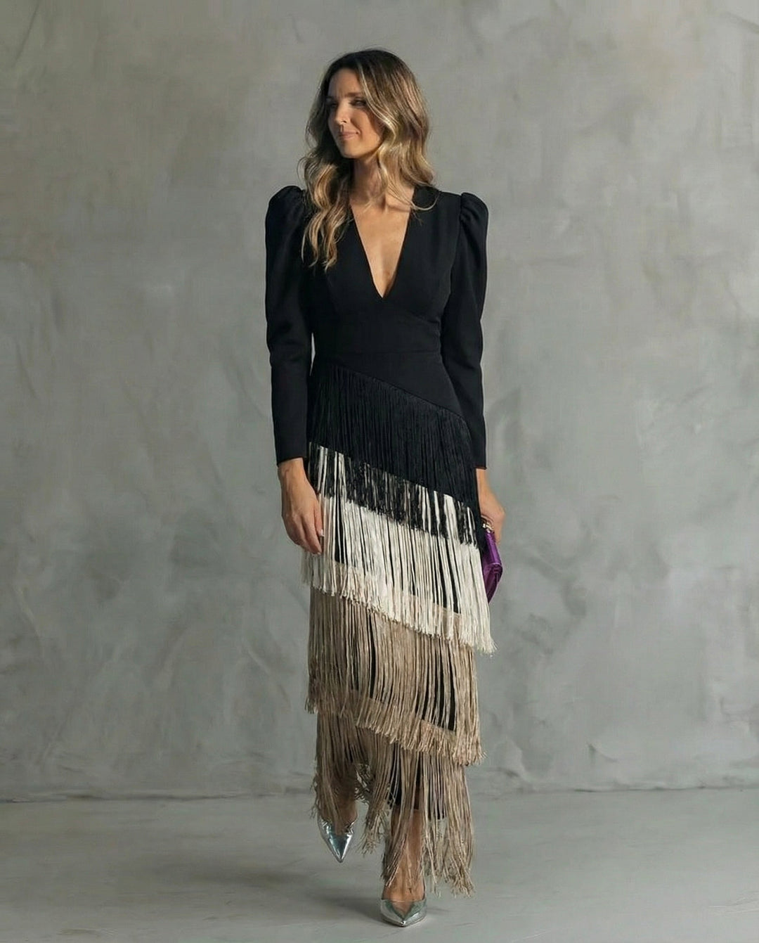 Chiara – Elegant Dress with Fringe Sleeves