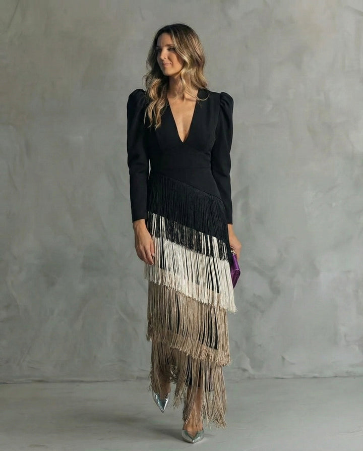 Chiara – Elegant Dress with Fringe Sleeves