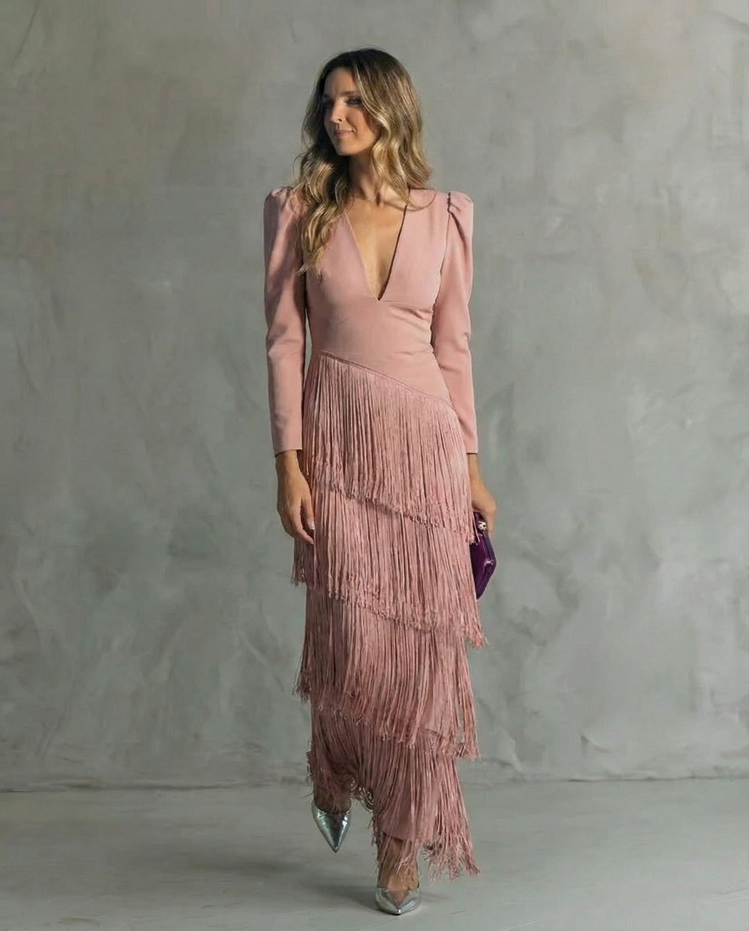 Chiara – Elegant Dress with Fringe Sleeves