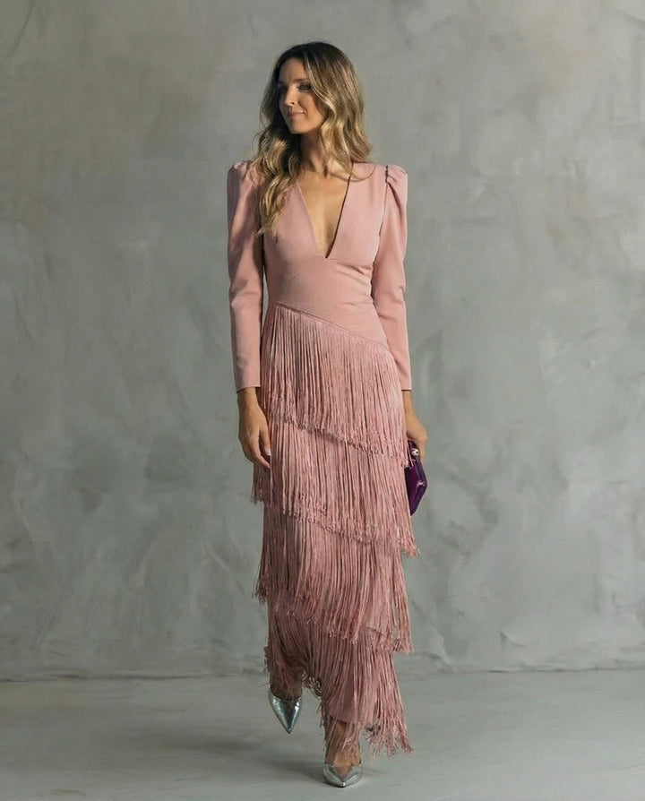 Chiara – Elegant Dress with Fringe Sleeves
