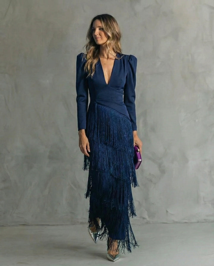Chiara – Elegant Dress with Fringe Sleeves