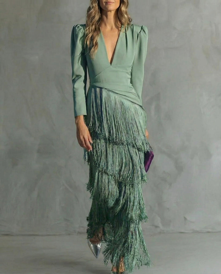 Chiara – Elegant Dress with Fringe Sleeves