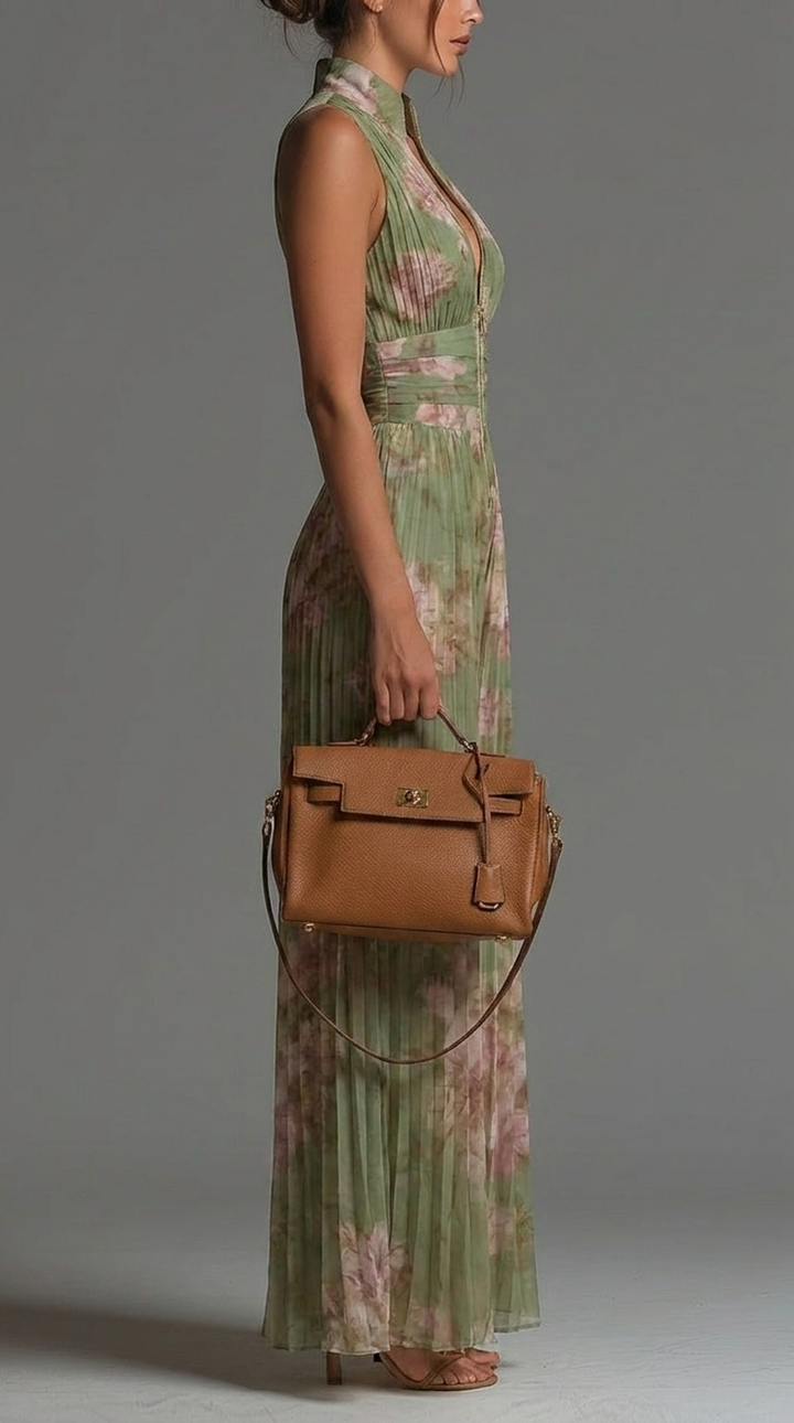 Pleated Floral Chiffon Jumpsuit