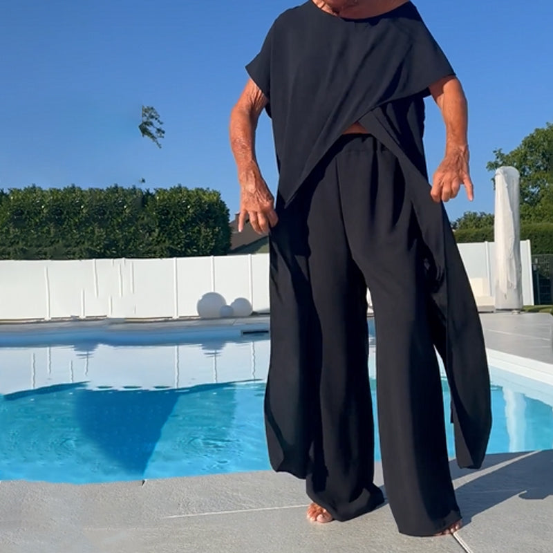 Gabbie™ Elegant Off-Shoulder Two-Piece Set | Relaxed Top and Wide-Leg Pants